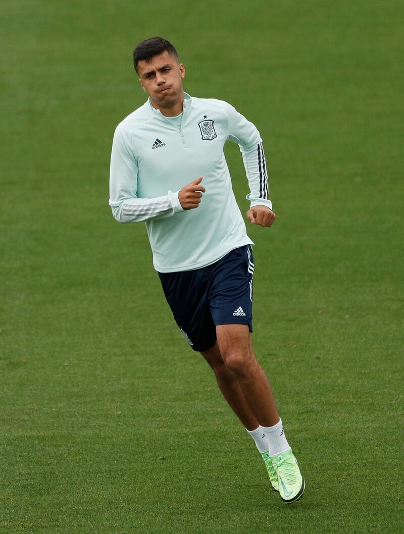 Spain's Rodri trains for the Euro 2020 match against Poland. Reuters