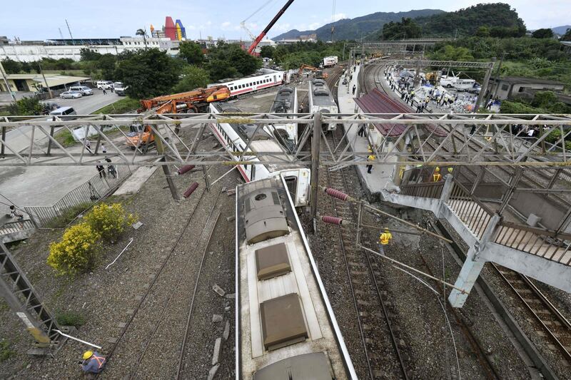 A general view shows the location where a Puyuma Express train derailed in Yilan, eastern Taiwan. AFP