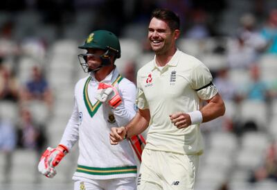 Cricket - England vs South Africa - Fourth Test - Manchester, Britain - August 7, 2017   England's James Anderson celebrates taking the wicket of South Africa’s Heino Kuhn   Action Images via Reuters/Jason Cairnduff