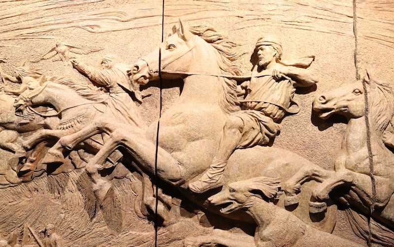 A historic bas relief carving, inside Alif, the Mobility Pavilion. Chris Whiteoak / The National
