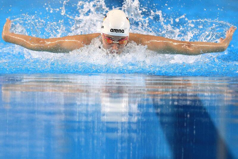 Angelina Koelher of Germany competes in Women's 100m butterfly semi-final 2 at the Buenos Aires 2018 Youth Olympic Games. Getty Images