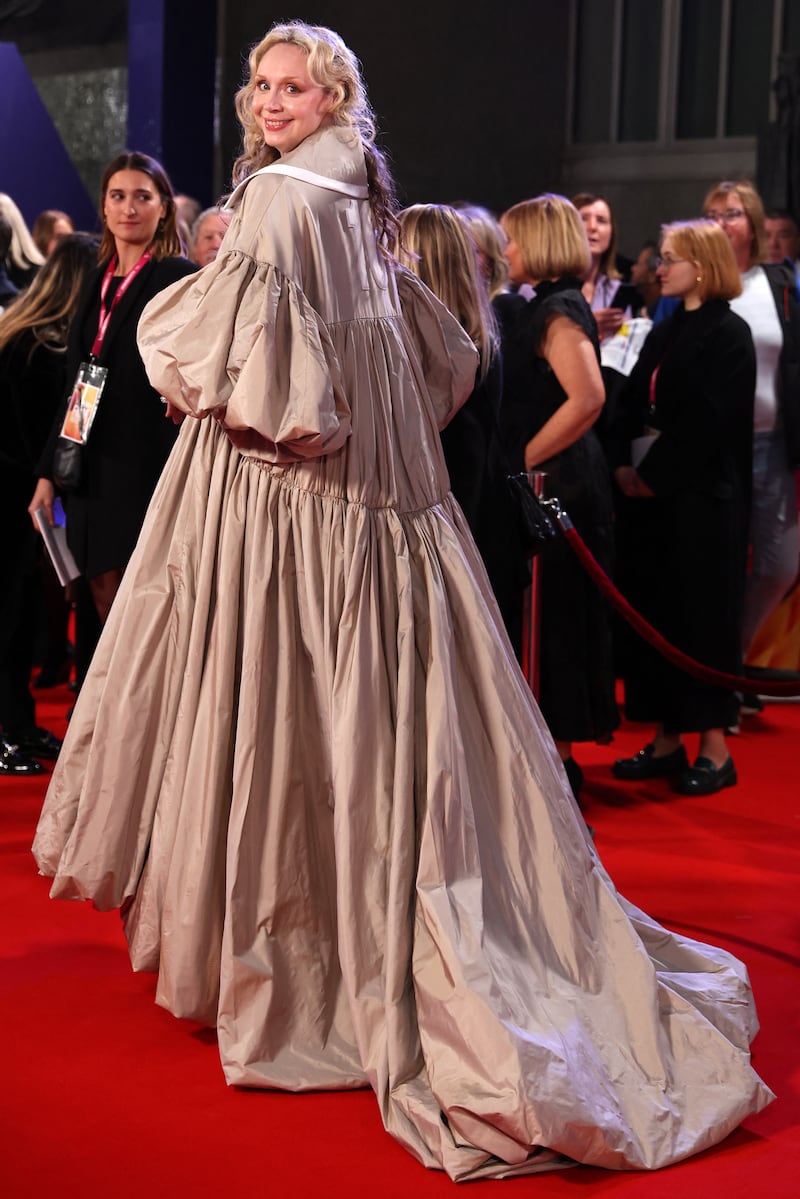 Gwendoline Christie wears Thom Browne. AFP