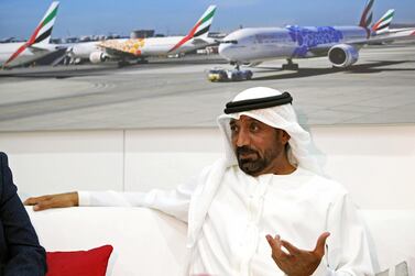 Emirates and Flydubai chairman Sheikh Ahmed bin Saeed Al Maktoum speaks to reporters at the Arabian Travel Market in Dubai. Reuters