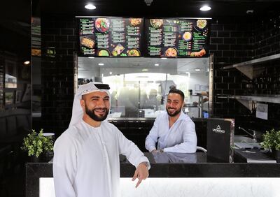 Dubai, United Arab Emirates - March 13th, 2018: Mahmoud Bartawi (L) and Fadi Ghaly, co founders of Under500 healthy eating restaurant brand. Tuesday, March 13th, 2018 at Motor City, Dubai. Chris Whiteoak / The National