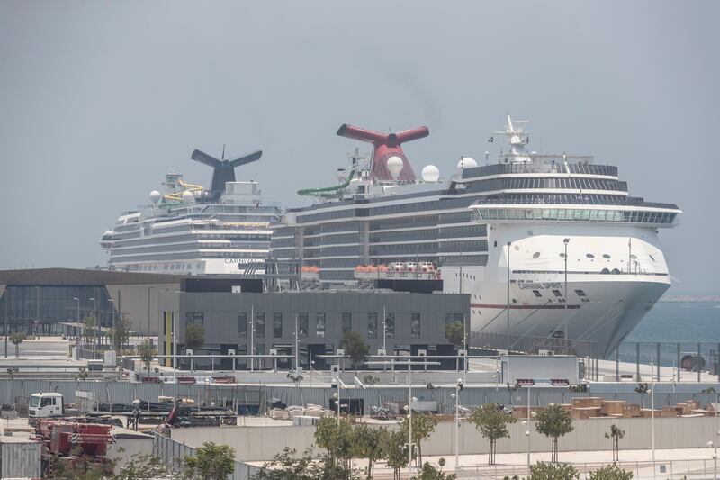 Cruise ships docked at the new terminal in Dubai Harbour on July 2, 2021