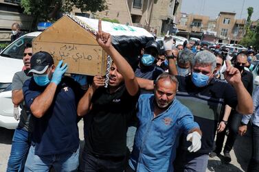 he funeral of Hisham Al Hashemi in Baghdad, on July 7, 2020.Reuters