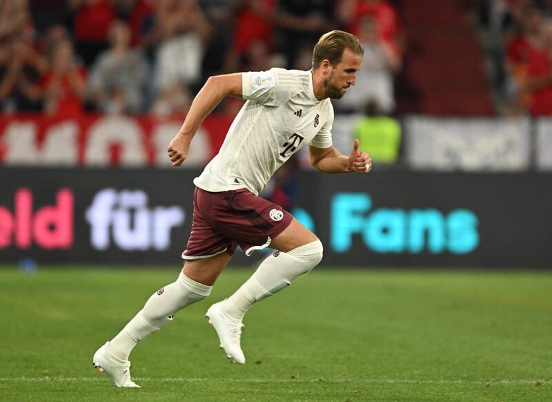 Harry Kane runs on to the pitch to make his Bayern Munich debut. AFP
