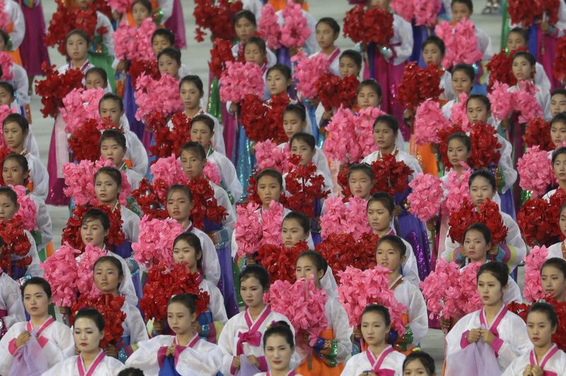 North Koreans perform at the May Day Stadium. Getty Images