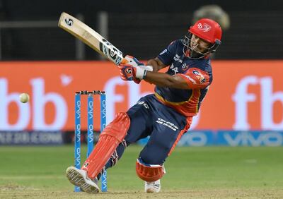  Delhi Daredevils cricketer Rishabh Pant plays a shot during the 2018 Indian Premier League (IPL) Twenty20 cricket match between Chennai Super Kings and Delhi Daredevils at The Maharashtra Cricket Association Stadium in Pune on April 30, 2018.  / AFP PHOTO / INDRANIL MUKHERJEE / ----IMAGE RESTRICTED TO EDITORIAL USE - STRICTLY NO COMMERCIAL USE----- / GETTYOUT