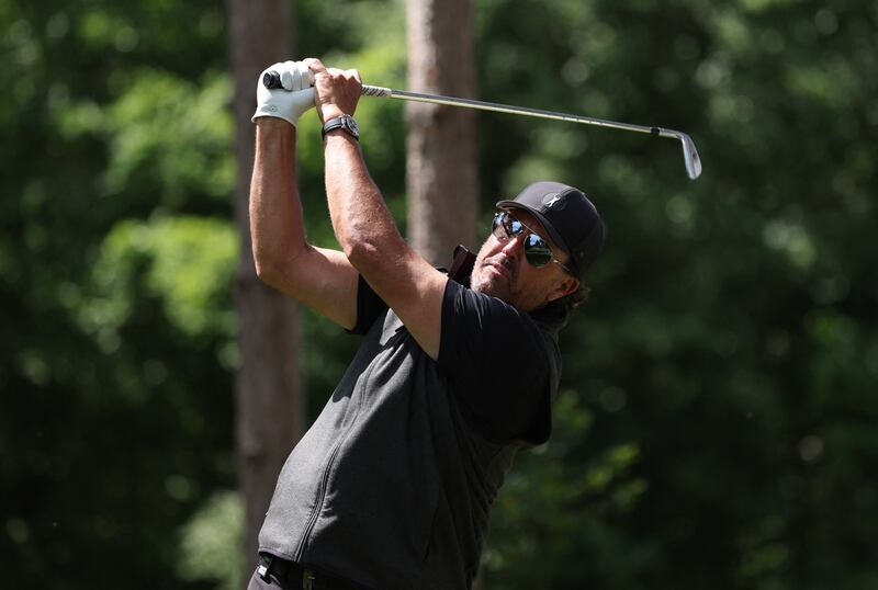Phil Mickelson takes part in the Pro-Am ahead of the inaugural LIV Golf Invitational at Centurion Club. Reuters