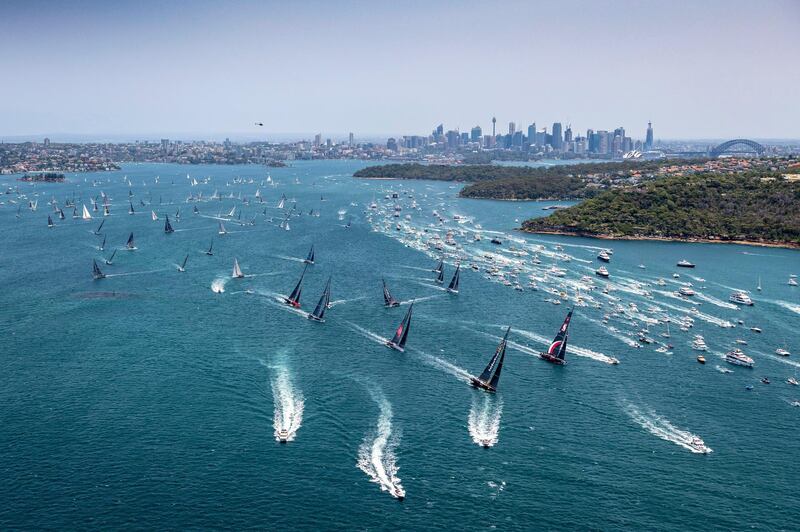 Competitors and the spectator fleet, right, race along at start of the 75th Sydney Hobart Yacht Race on Thursday, December 26. AP