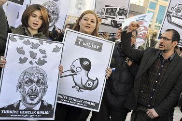 Members of the Turkish Youth Union shout anti-government slogans during a protest against a Twitter ban in Ankara in 2014. Reuters