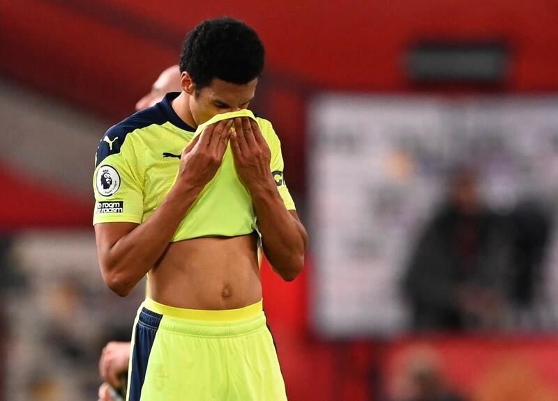 Newcastle's Isaac Hayden reacts after the defeat at Manchester United. EPA