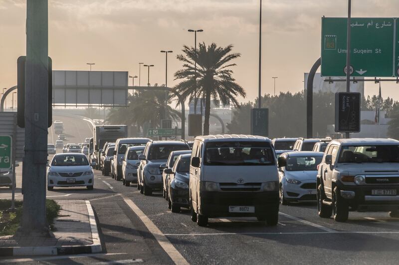 The first Friday morning rush hour on Hessa Street in Dubai. Some congestion was reported on this commuter hotspot, but overall roads were clear across much of the UAE. All photos: Antonie Robertson / The National