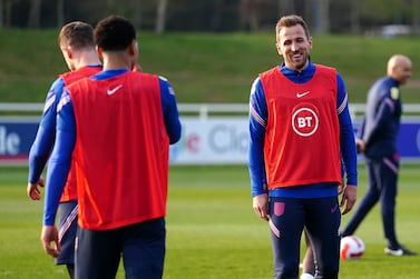 England's Harry Kane (right) during a training session at St George's Park, Burton-upon-Trent. Picture date: Tuesday March 22, 2022.