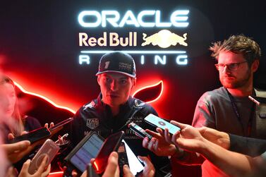 Red Bull Racing's Dutch driver Max Verstappen speaks to the press after the opening ceremony for the Las Vegas Grand Prix on November 15, 2023, in Las Vegas, Nevada.  (Photo by ANGELA WEISS  /  AFP)