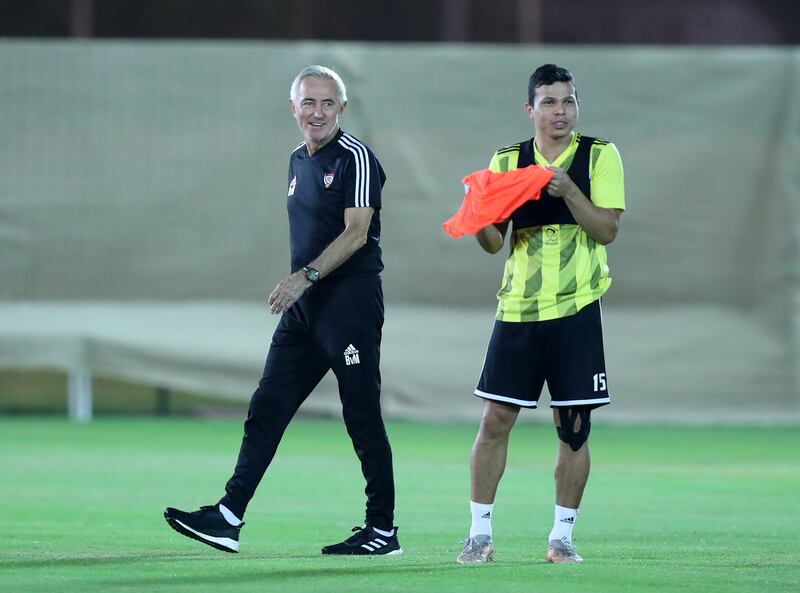 UAE manager Bert van Marwijk oversees the training session in Dubai. Chris Whiteoak / The National