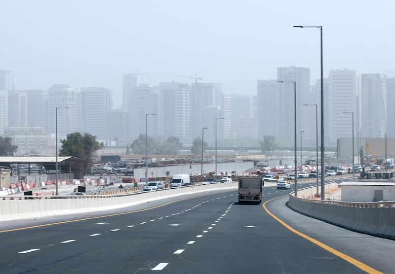 Hazy weather along the E12 Highway, Central Abu Dhabi on June 15, 2021. Victor Besa / The National.