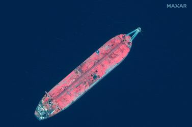 A satellite image taken on June 17, 2020, shows the FSO Safer tanker moored off Ras Issa port in Yemen. Maxar Technologies via AP