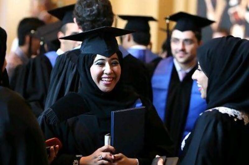 Emirati students of Masdar Institute of Science and Technology after their graduation ceremony. Pawan Singh / The National