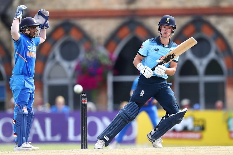 CHELTENHAM, ENGLAND - JULY 26: Ben Charlesworth of England plays to the legside as India wicketkeeper Priyesh Patel looks on during the Under 19 Tri-Series match between England U19 and India U19 at Cheltenham College Ground on July 26, 2019 in Cheltenham, England. (Photo by Michael Steele/Getty Images)