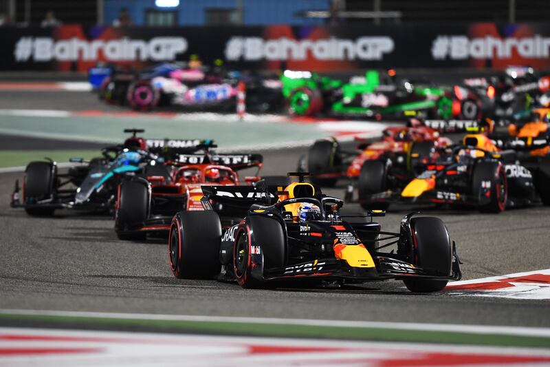 Max Verstappen of Red Bull Racing leads Charles Leclerc of  Ferrari. Getty Images