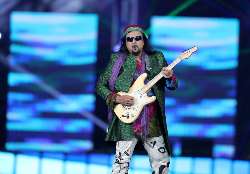 Dubai, United Arab Emirates - February 14, 2019: Junoon perform in the opening ceremony of the 2019 Pakistan Super League. Thursday the 14th of February 2019 at The International Cricket Stadium, Dubai. Chris Whiteoak / The National