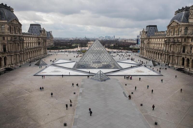View of the pyramids at the Louvre in Paris, France. The museum has opened the Sheikh Zayed bin Sultan Al Nahyan Centre in the Pavilion de l’Horologe. Christophe Morin for The National