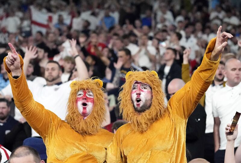 England fans celebrate after the win over Denmark at Wembley.