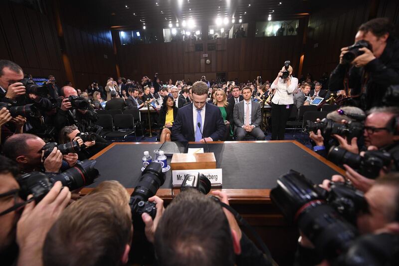 -- AFP PICTURES OF THE YEAR 2018 --

Facebook CEO Mark Zuckerberg arrives to testify before a joint hearing of the US Senate Commerce, Science and Transportation Committee and Senate Judiciary Committee on Capitol Hill, April 10, 2018 in Washington, DC.  / AFP / JIM WATSON 
