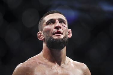 JACKSONVILLE, FLORIDA - APRIL 09: Khamzat Chimaev of Russia looks on after his welterweight fight against Gilbert Burns of Brazil during the UFC 273 event at VyStar Veterans Memorial Arena on April 09, 2022 in Jacksonville, Florida.    James Gilbert / Getty Images / AFP

