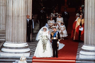 Lady Diana, Princess of Wales, and Prince Charles of Wales leaving the St Paul Cathedral after their wedding in London.  AFP