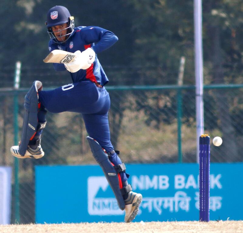 Akshay Homraj of USA bats during the ICC Cricket World Cup League 2 match between USA and Oman at TU Cricket Stadium on 6 February 2020 in Nepal (1)