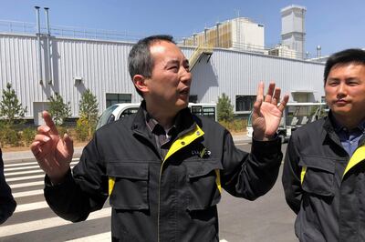 Tong Xiangbei, manager of Geely's Lynk & Co plant in Zhangjiakou, speaks at the factory compound in Hebei province, China April 26, 2018. Picture taken April 26, 2018. REUTERS/Joe White