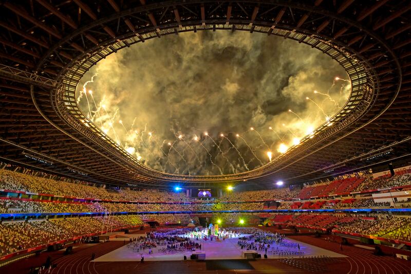 Fireworks go off during the closing ceremony of the Tokyo 2020 Paralympic Games at the Olympic Stadium in Japan on Sunday, September 9. Getty