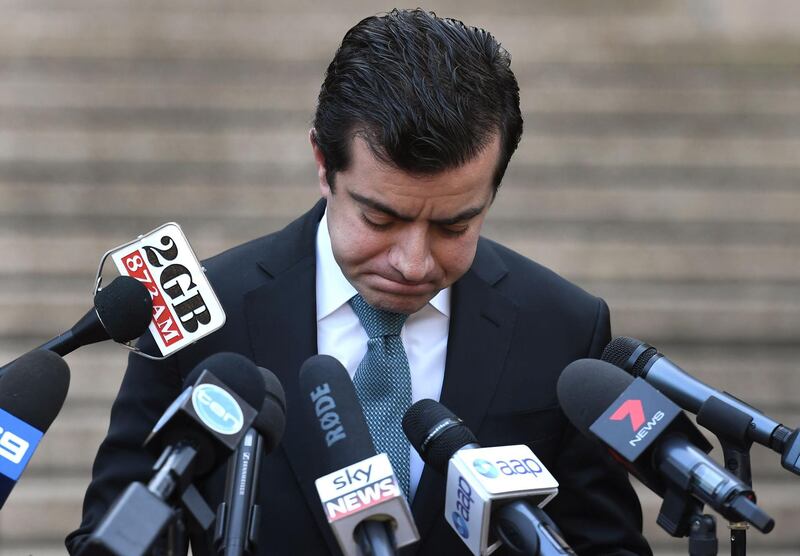 (FILES) A file photo taken on September 6, 2016, shows Australian Labor Party Senator Sam Dastyari fronting the media in Sydney. 

An Australian senator quit parliament on December 12, 2017, over his links to China in a scandal that coincided with Canberra proposing new foreign interference laws which sparked fierce criticism from Beijing. / AFP PHOTO / WILLIAM WEST