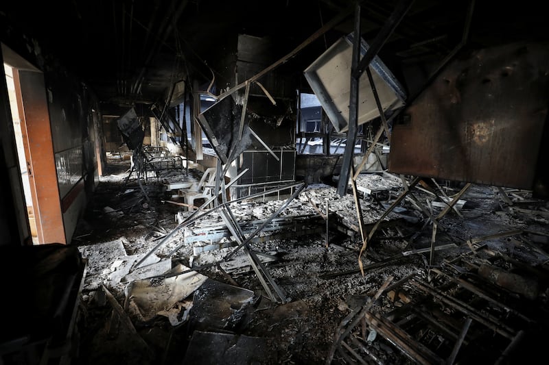 Burnt beds lie on the floor at Al Shifa Hospital amid the continuing conflict between Israel and Hamas. Reuters