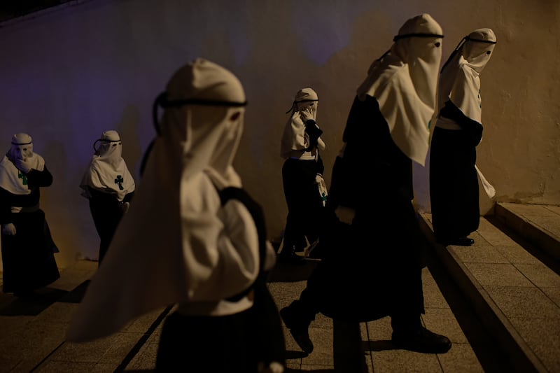 Hooded penitents take part in the Holy Thursday procession in Calahorra, northern Spain. AP