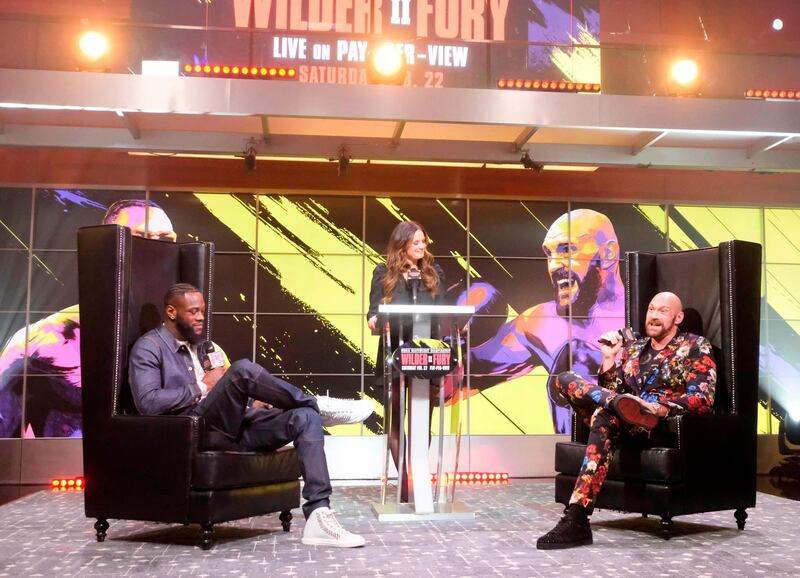 Boxers Deontay Wilder and Tyson Fury attend a press conference in Los Angeles, California. AFP