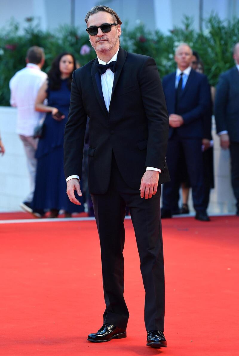 Joaquin Phoenix arrives at the premiere of 'Joker' during the 76th annual Venice International Film Festival on August 31, 2019.