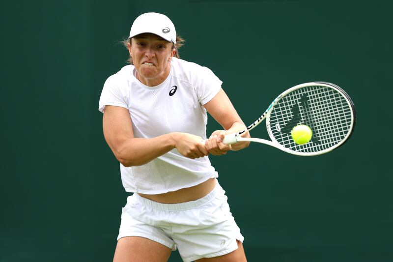 Iga Swiatek during training ahead of Wimbledon. Getty