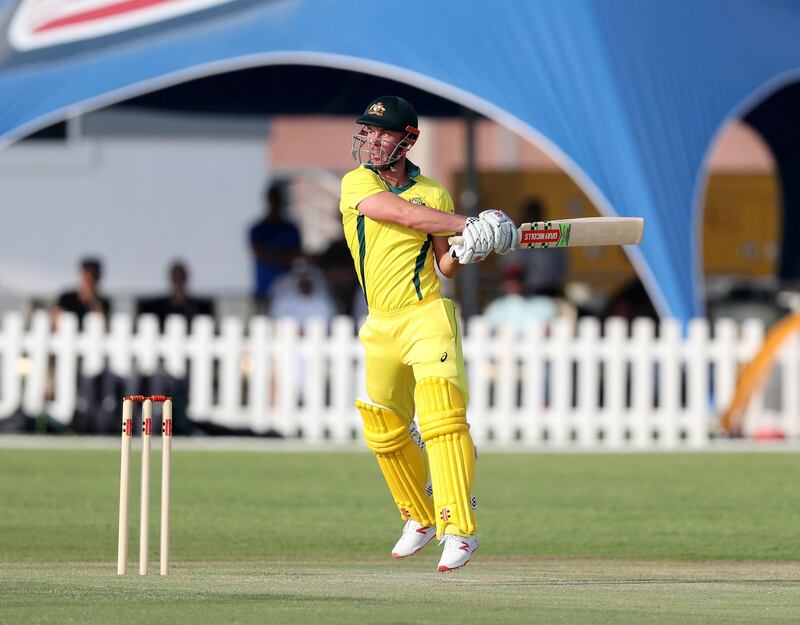 Abu Dhabi, United Arab Emirates - October 22, 2018: Chris Lynn of Australia bats in the match between the UAE and Australia in a T20 international. Monday, October 22nd, 2018 at Zayed cricket stadium oval, Abu Dhabi. Chris Whiteoak / The National
