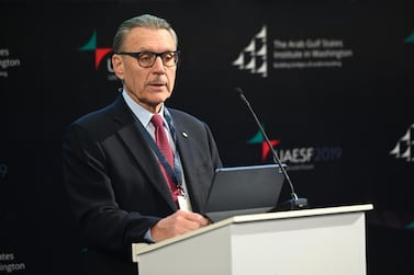 US Ambassador to the UAE JJohn Rakolta speaking at the UAE Security Forum 2019: Reshaping the Future of the Horn of Africa. Photo Courtesy of AGSIW