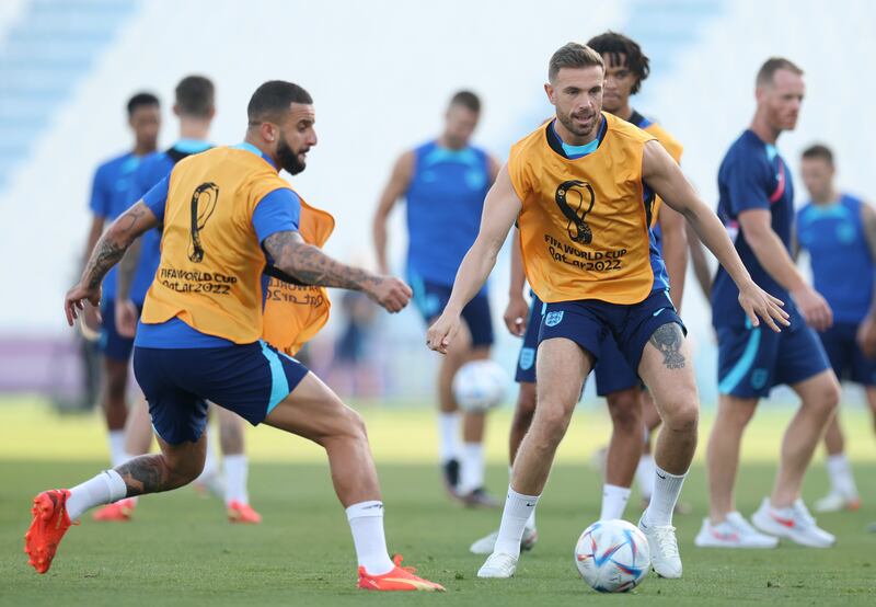 Jordan Henderson on the ball in the training session. Getty