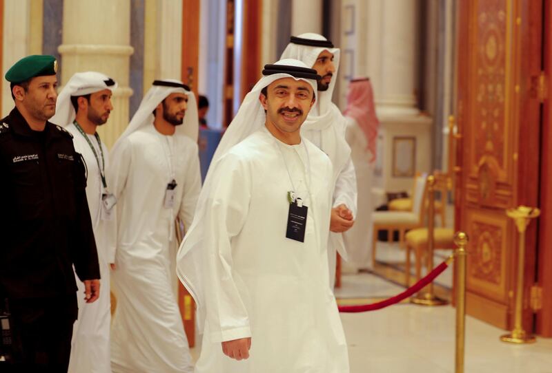 Sheikh Abdullah bin Zayed arrives at the Future Investment Initiative conference. Reuters