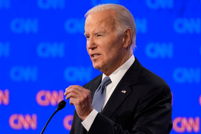 President Joe Biden speaks during the debate in Atlanta, Georgia. AP