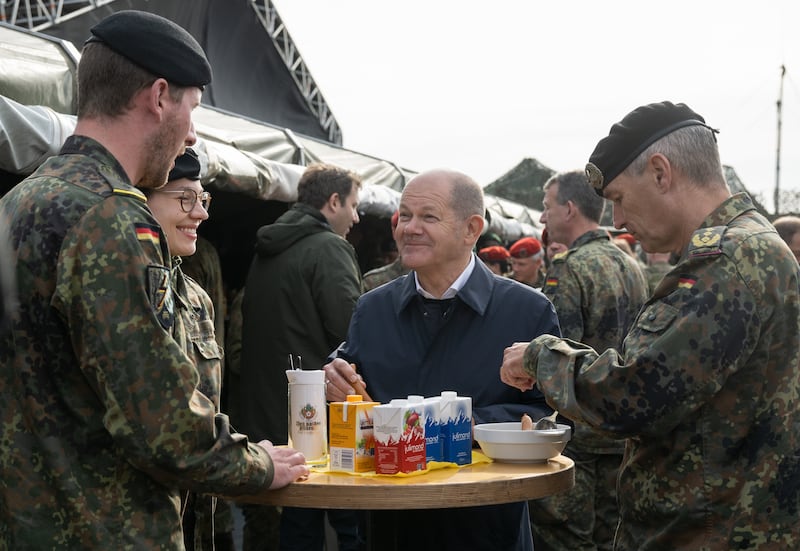 Mr Scholz while visiting the Bundeswehr army training centre in Ostenholz in October. Getty Images