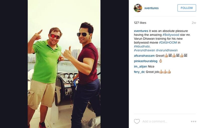 Varun Dhawan on the movie set for Dishoom filming in Abu Dhabi. 