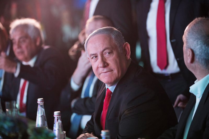 epa06523748 Israeli Prime Minister Benjamin Netanyahu attends the Israel's local authorities conference in Tel Aviv, Israel, 14 February  2018. According to media reports, Israeli police published on 13 February 2018 its recommendations in the investigations in two corruption cases involving Prime Minister Benjamin Netanyahu and decided to indict him for bribery.  EPA/ABIR SULTAN