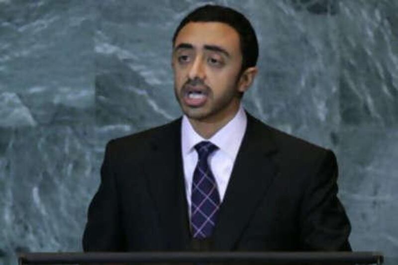 Sheikh Abdullah bin Zayed addresses the 63rd session of the UN General Assembly in New York on Sept 27 2008.